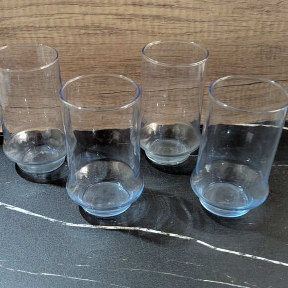 Libbey Iced Blue Glasses Set Of 4 Clear 5 Inch Tumblers Drinkware Vintage - Picture 2 of 7